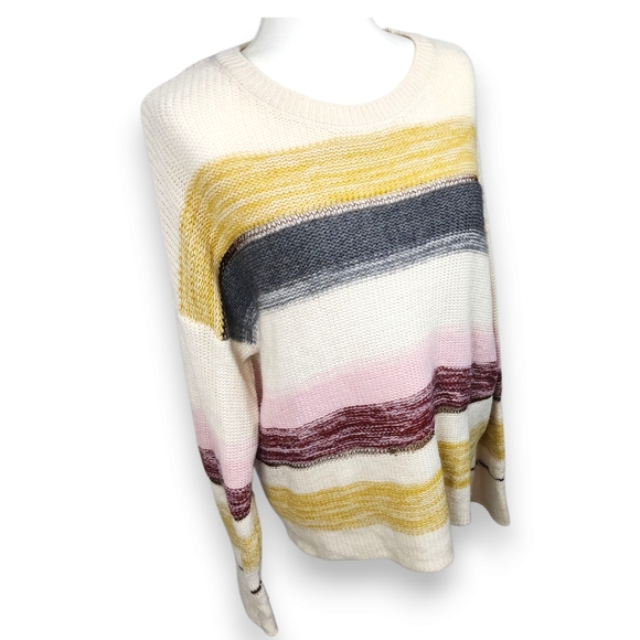 Rails Daphne Wool Cashmere Striped Sweater Cream Multi Metallic Size Large - Picture 5 of 17